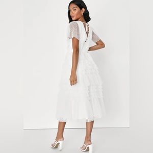 Lulus Fanciful Feelings White Swiss Dot Flutter Sleeve Midi Dress